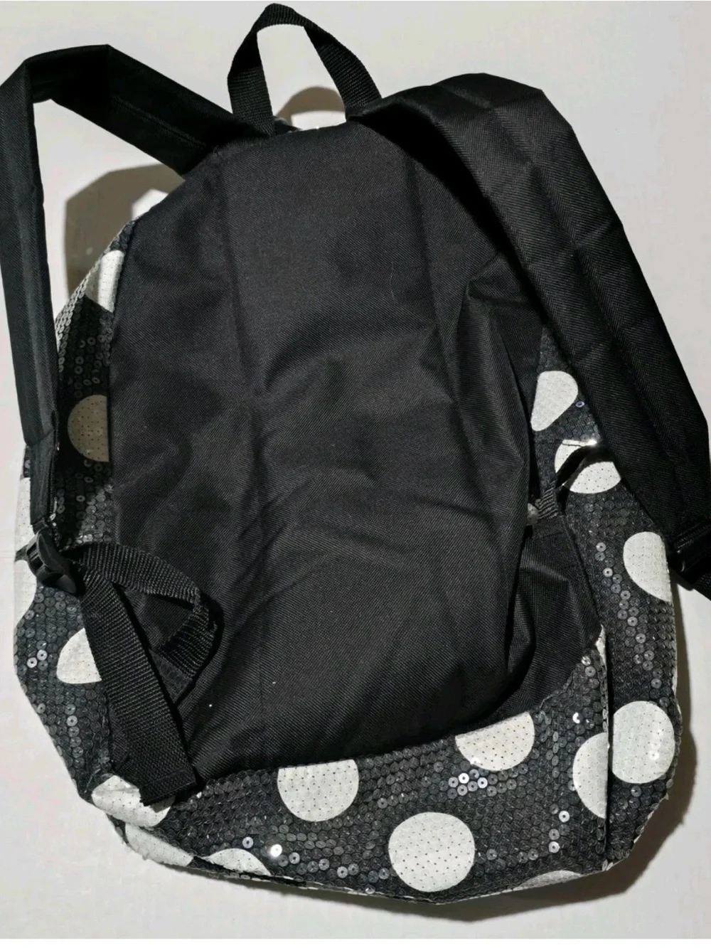 Girls Kids Polka Dot Minnie-Style Black & White Backpack with Red Bow